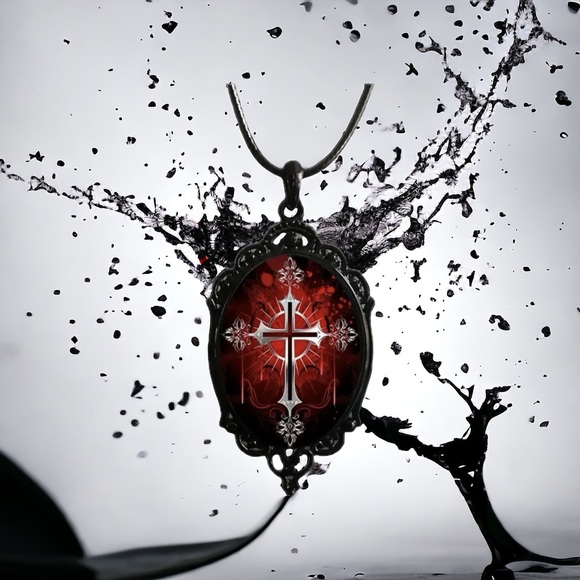Gothic Vintage Style Vampire Cross Necklace Glass Pendant Rope Chain Choker Acce - Picture 6 of 14